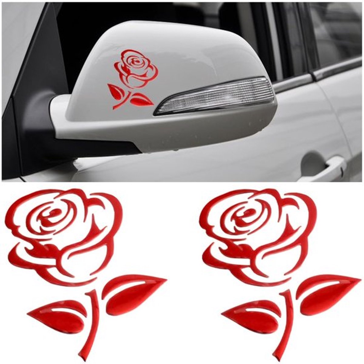 Autostickers Rozen - PVC - 2 Stuks - Auto Decoratie - Autosticker voor Auto's - Gladde Oppervlakken - 8 x 10 cm - Autodecoratie
