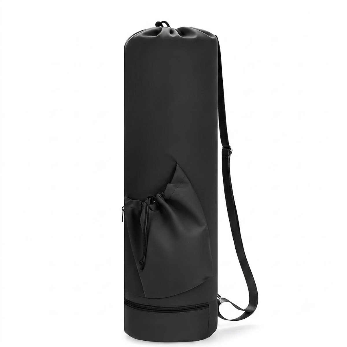 Zwarte yogamat tas dames en heren crossbody sporttas pilates tas met waterfleshouder opbergvak verstelbare schouderband multifunctionele draagtas voor yogamat