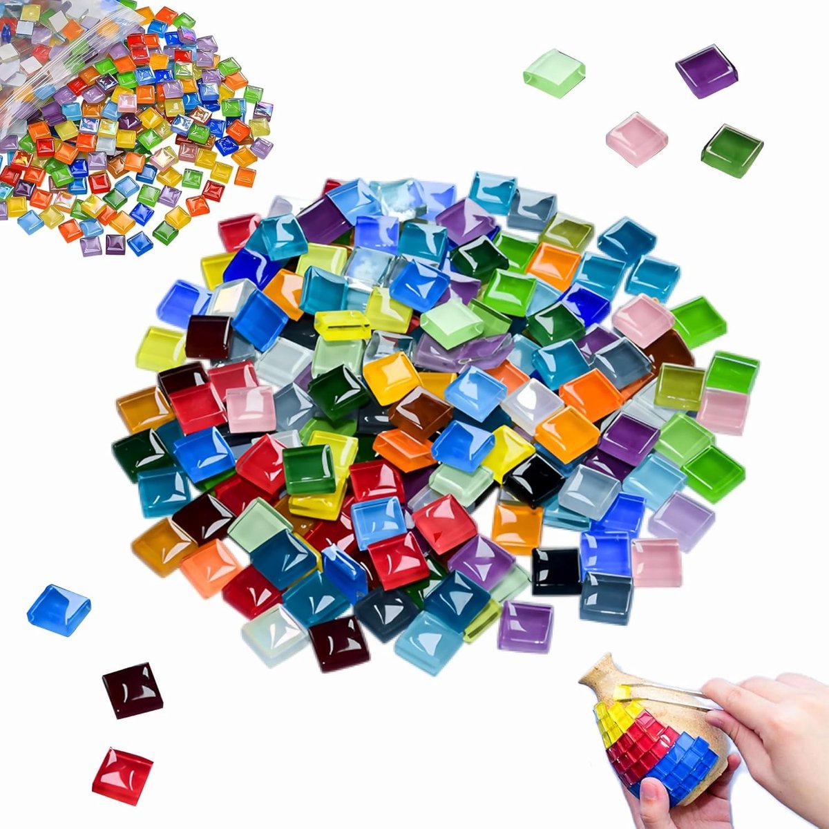 Kleurige Mozaïekstenen voor Creatieve Projecten - 1000 g Vierkante Glazen Mozaïekstenen voor DIY, Fotolijsten en Decoratie