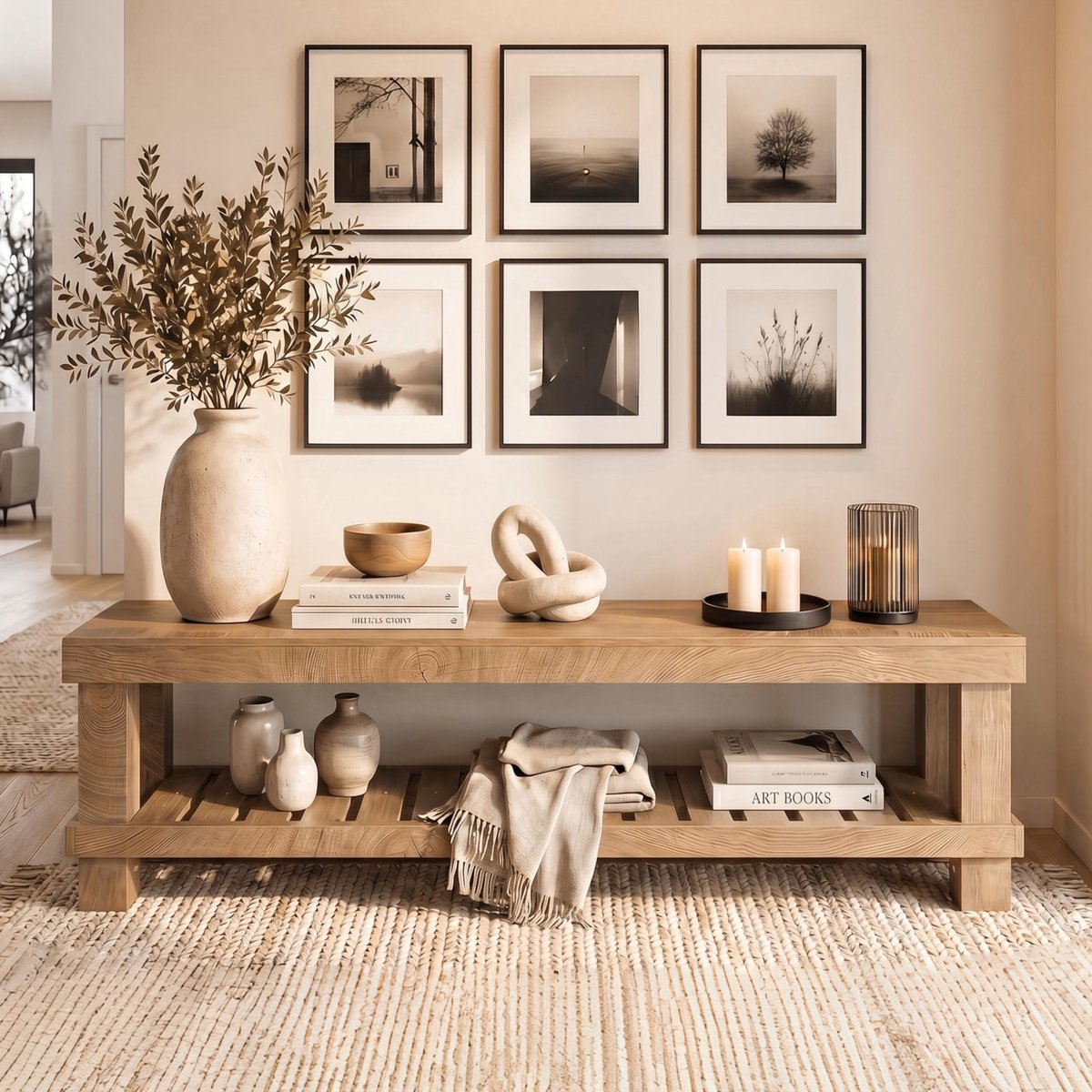 LITTLE TREE Landelijke Zitbank - 160 x 35 x 45 cm - Binnenbank met opberglattenplank - Multifunctioneel voor garderobe, hal en eetkamer - Lichtbruin