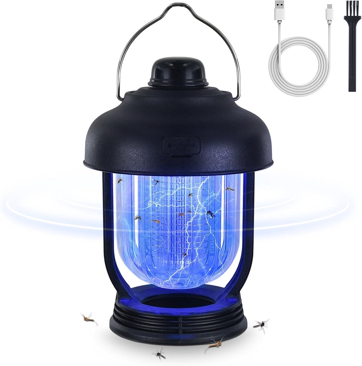 Elektrische muggenlamp voor buiten, 2-in-1 muggendoder, draagbare en oplaadbare campinglamp tegen muggen, IPX6-waterdichte elektrische insectendoder en -val voor tuin en balkon