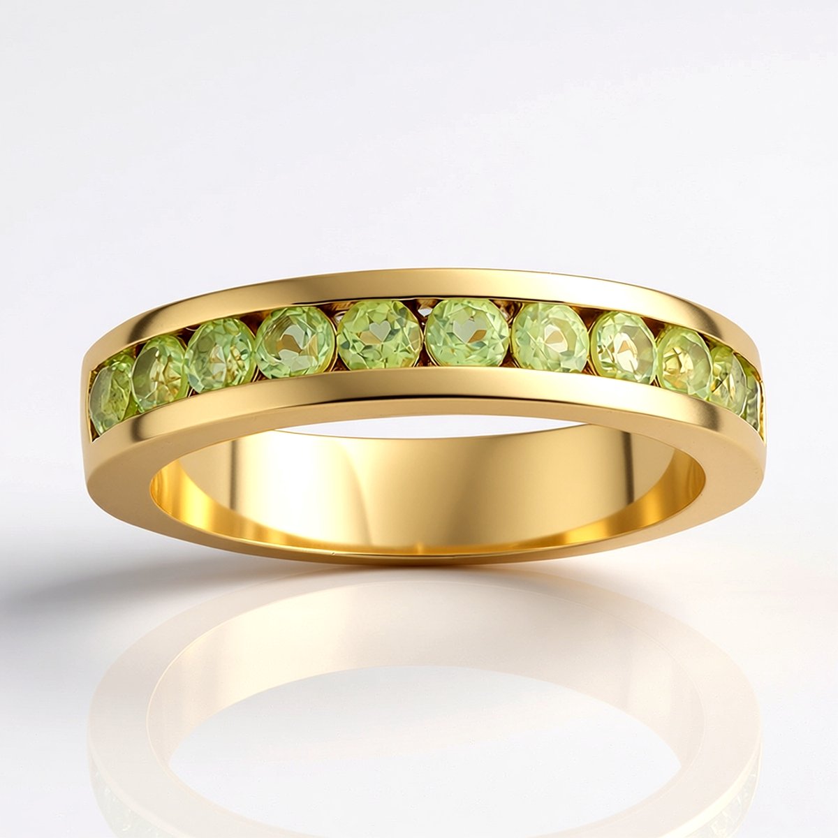 Cavill - Zilveren ring 925 Sterling Verguld - 11 Birmese Peridoots Rond 0,73 Ct - Luxe Groene Edelsteen Ring Dames