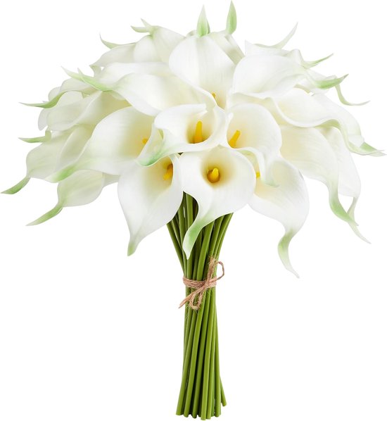 Boeketten van 12 kunstbloemen (calla lelies) van wit latex, 33 cm, PU True Touch Fleur de Lys, voor bruidsboeketten, huisdecoratie, tafeldecoratie, doop, verjaardag, bloemstukken en hoteldecoratie.