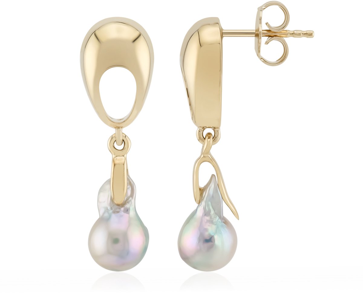 Cavill - Zilveren Oorbellen - 925 Sterling Zilver Verguld - Platinablauwe Akoya Parel Fancy Slijpsel 11,5x7 mm - Elegante Parelsieraden Dames