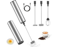 Melkopschuimer Elektrisch met 3 Gardes - Koffieschuimer - Melkklopper voor Cappuccino, Latte, Matcha & Chocolademelk - Krachtige Stille Motor - Eenvoudig te Gebruiken & Schoon te Maken - Perfect voor Koffieliefhebbers - Zilver