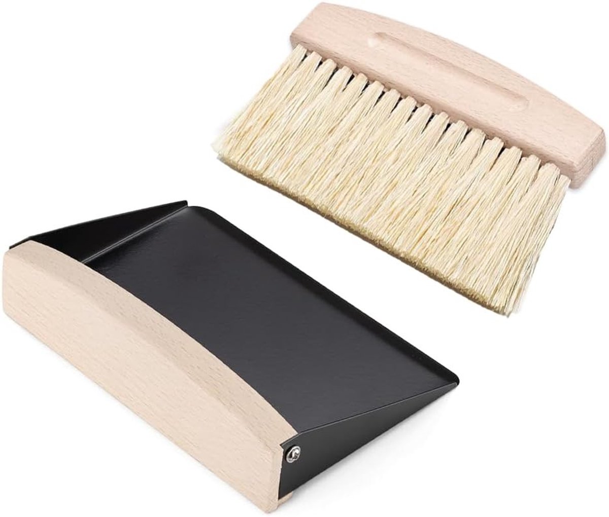 Tafelborstel en schep voor kruimels, veegbezem en meelveger, ideaal voor keuken en woonkamer, houtkleur