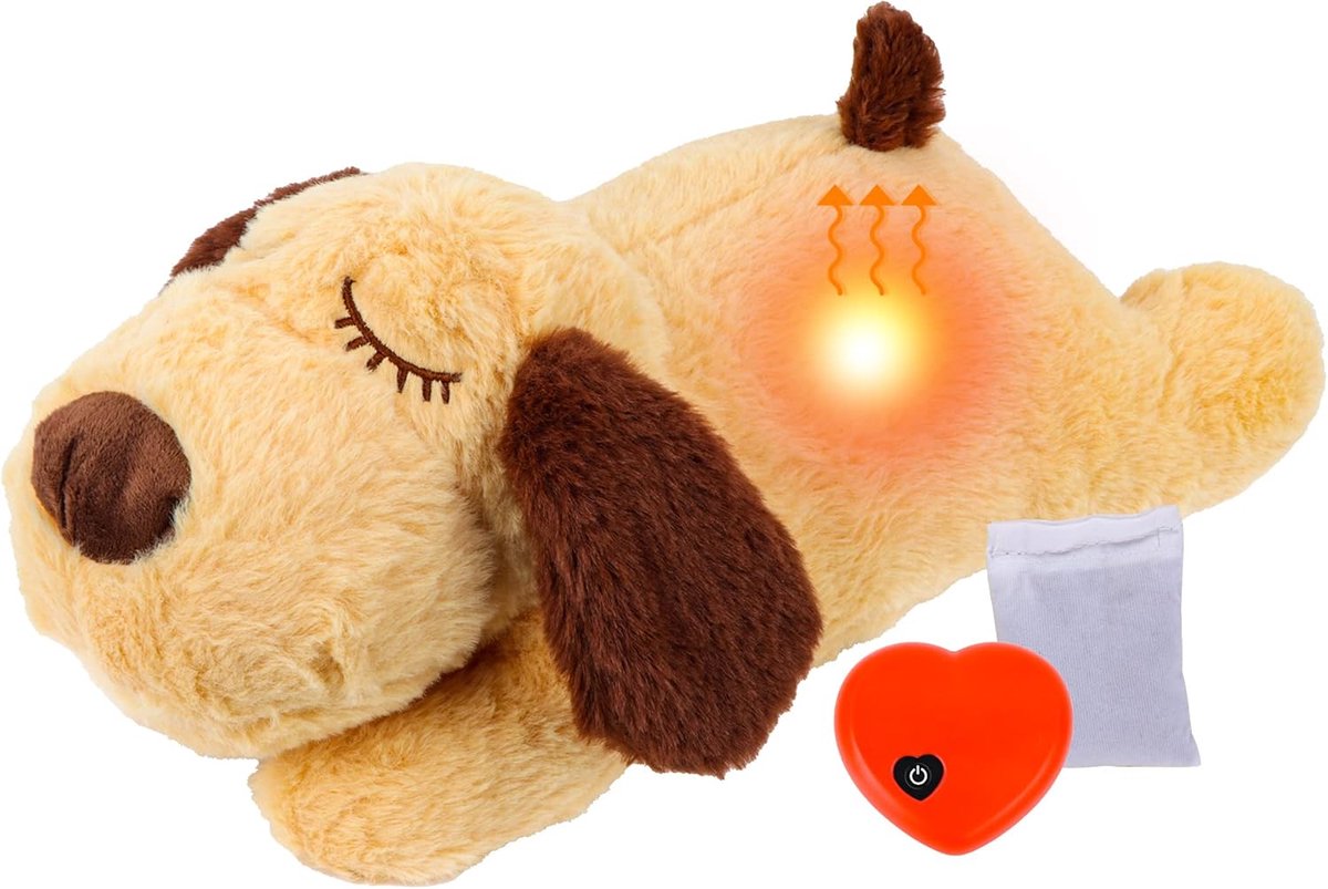 SnelShoppen - QKTYB Puppyspeelgoed met Hartslag, Pluche Speelmaatje voor Stressverlichting, Zacht en Veilig, Ideaal voor Puppies en Honden
