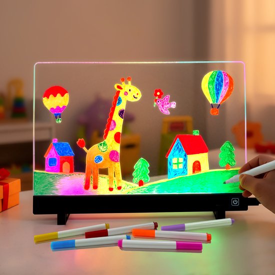 LED Tekenbord 35x25cm – 8 Kleuren Touchbediening – Oplaadbaar (1000 MAh) – 12 Magnetische Pennen – Verstelbare Standaard – Creatief Voor Kinderen, Kantoor Of Café