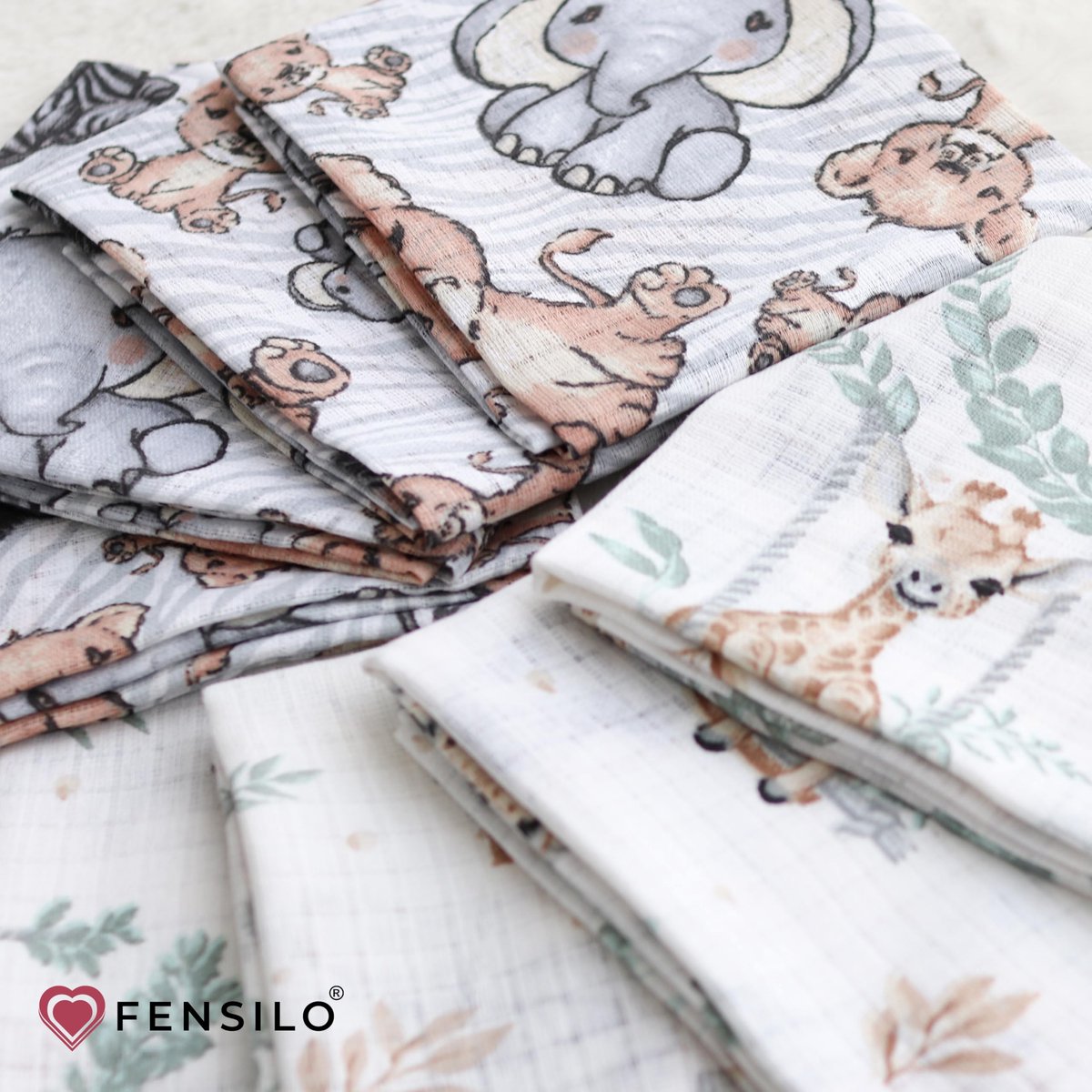 SnelShoppen - Spuugdoeken en Luiers 8 Stuks, 70 x 80 cm, Stoffen Luiers voor Jongens en Meisjes, Giraffe-Olifant Print, Ideaal voor Kinderen, Baby Sho