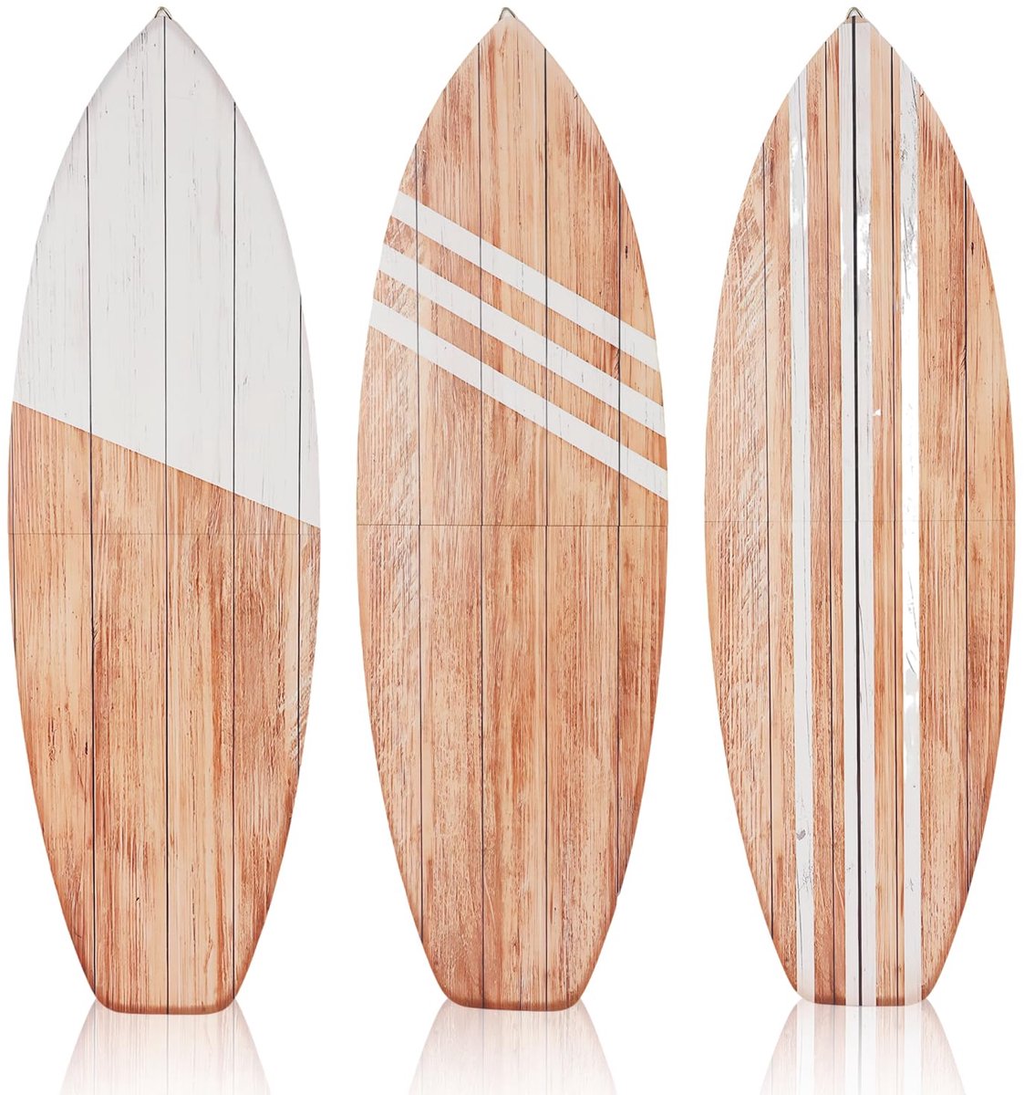 SnelShoppen - 3 stuks extra grote surfplankdecoratie 80 x 25 cm, wanddecoratie van hout in surfplankstijl, muurkunst voor buiten, tropische bars, slaa