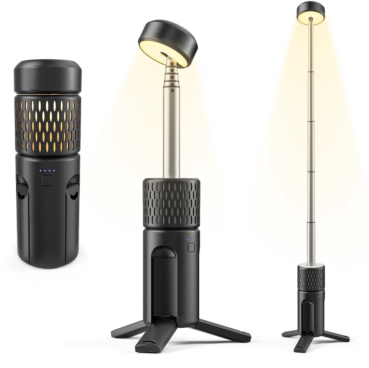 SnelShoppen - Telescopische Kampeerlamp Oplaadbaar 5400 mAh, IP54 Waterdicht, Draagbare LED-werklamp 600 Lumen Dimbaar 3000/7000K met Opvouwbaar Stati