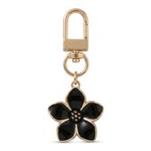 Zwart goudkleurige bloemen sleutelhanger met metalen clip en bloem hanger – sleutelhanger voor dames en heren – decoratieve keychain met zwarte bloem en goudkleurige afwerking