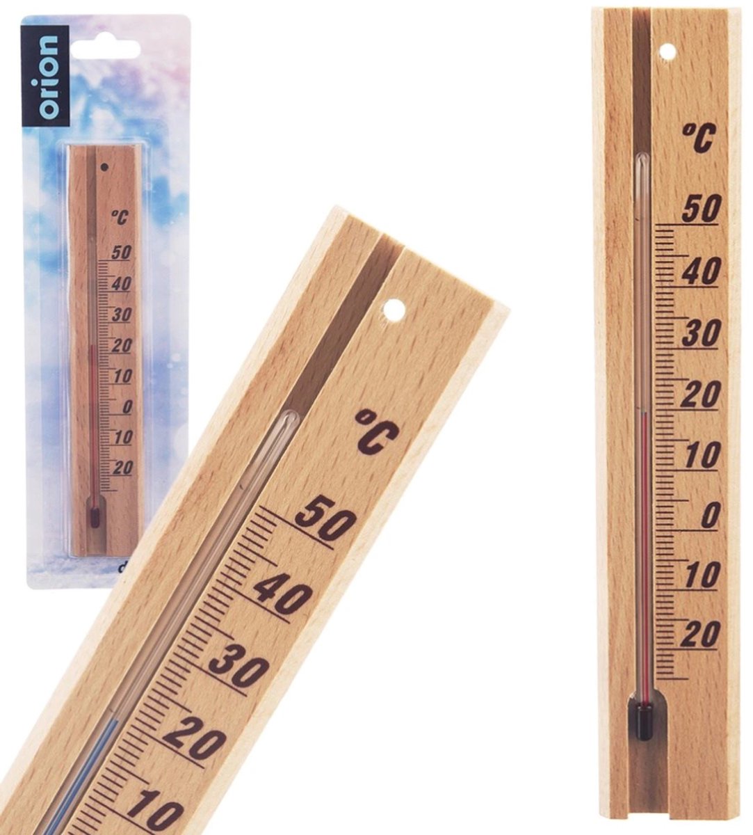 Houten Thermometer Luxe Hout - 20 cm - Binnenthermometer - Binnen Buiten Thermometer - Buitenthermometer voor aan Muur Gevel - Kwik - Draadloos - Min/Max - Muurthermometer - Kozijnthermometer - Temperatuurmeter - Thermometer Hout - BPK