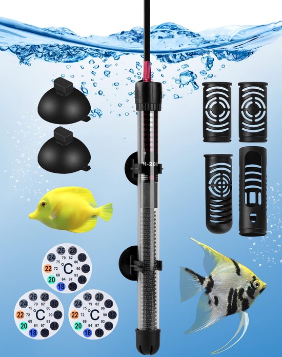 SnelShoppen - Aquariumverwarming 200W Verwarmingsstaf voor 120-200L Aquaria - Temperatuur Instelbaar 20-34°C met Controlelampje en Zuignappen - Ideaal