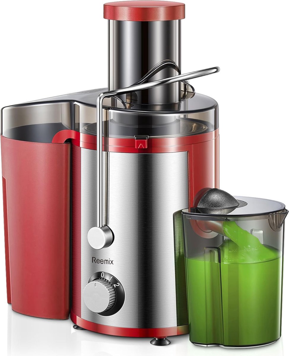 SnelShoppen - Sapcentrifuge voor Groenten en Fruit, 800W, 72 mm Vulopening, BPA-vrij, Rood, Makkelijk te Reinigen, Ideaal voor Keuken en Gezonde Snack