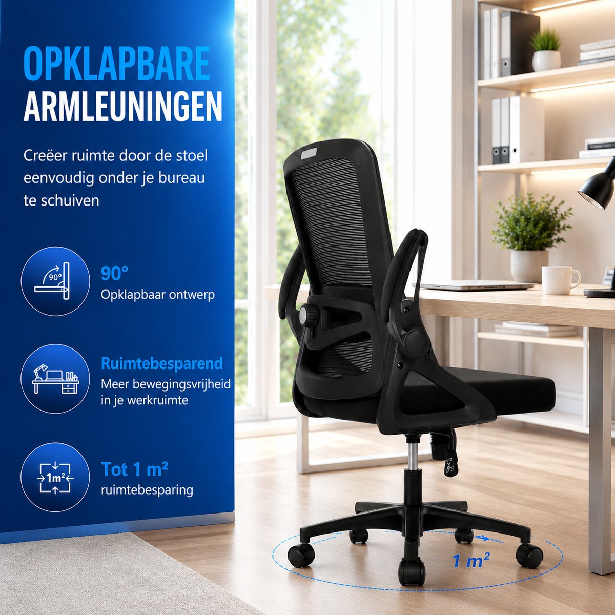ANJI HERUI Ergonomische Bureaustoel met 4D Lendensteun - Zwart - afbeelding 3