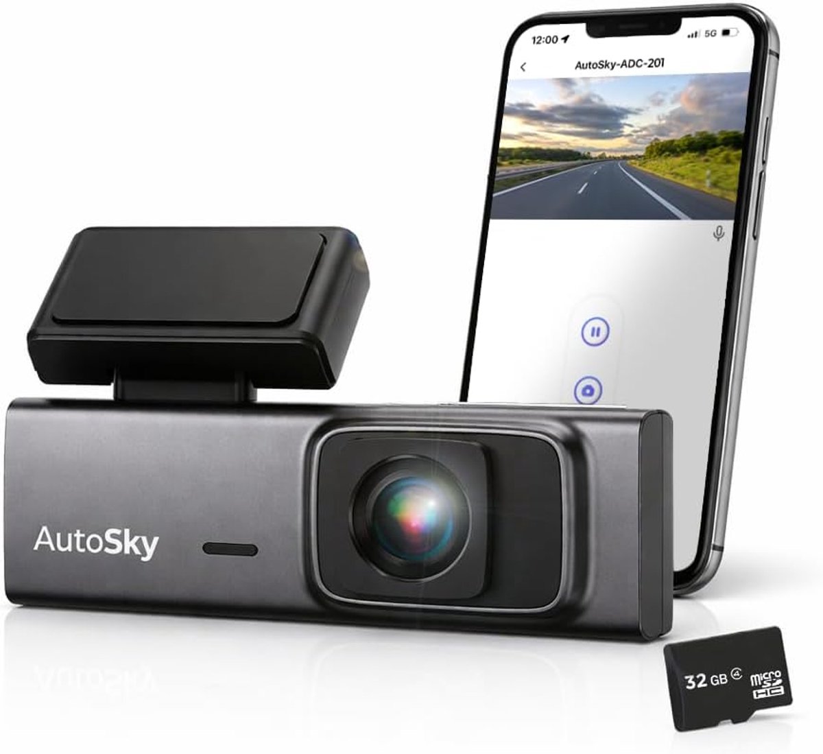 SnelShoppen - AutoSky ADC-201 Dashcam 2K Ultra HD Compacte Autocamera met 140° Groothoek, Ingebouwde WiFi, App-bediening, Live View, Loop Recording, G