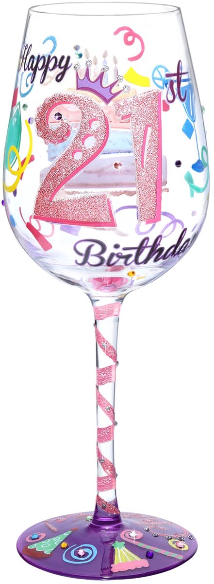 SnelShoppen - Handgeschilderd Wijnglas 21e Verjaardag 15oz Gepersonaliseerd Ambachtelijk Cadeau voor Beste Vrienden, Uniek Glazen voor Feestelijke Gel