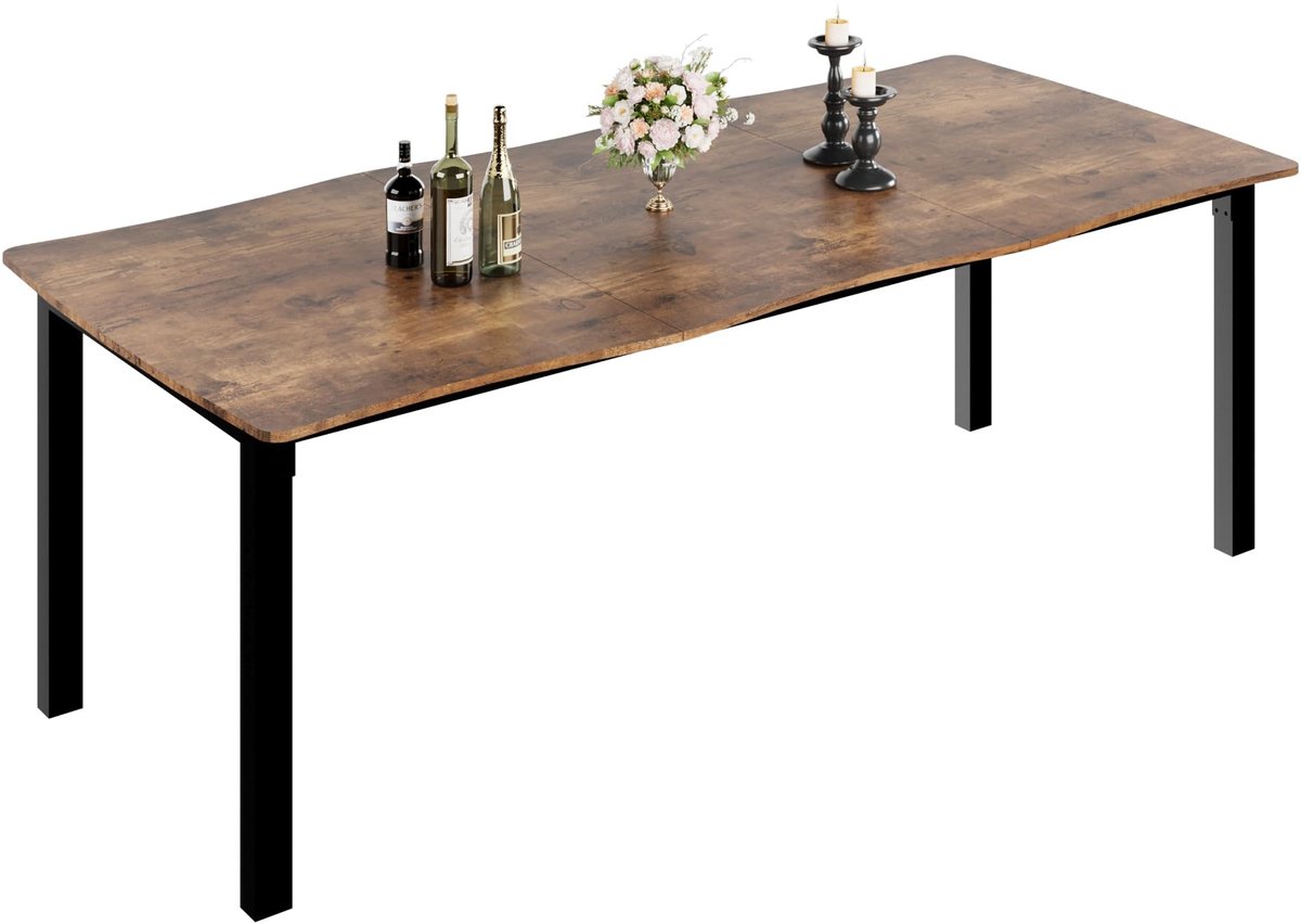 Triumpunpre Eettafel 180x90cm - Industriële Eettafel met MDF Blad en Metalen Onderstel, Vintage Stijl Eetkamertafel voor 6-8 Personen, Retro Bruin