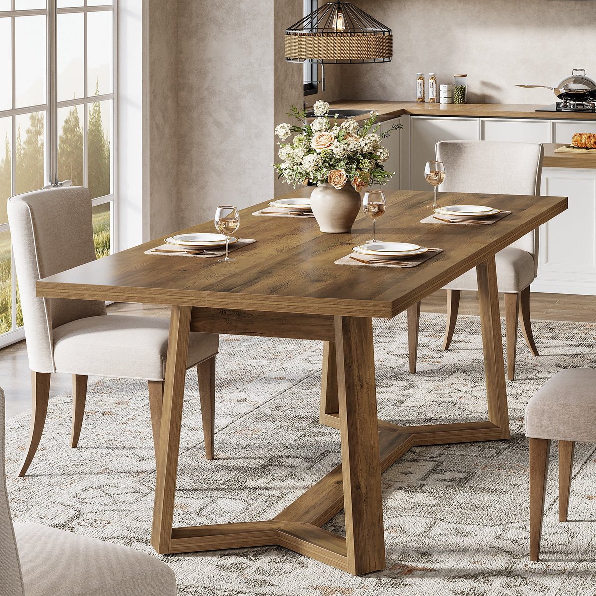LITTLE TREE Eettafel Keukentafel - Voor 4-6 personen - 120 x 80 x 76 cm - Rechthoekig modern model - MDF - Met massief houtlook