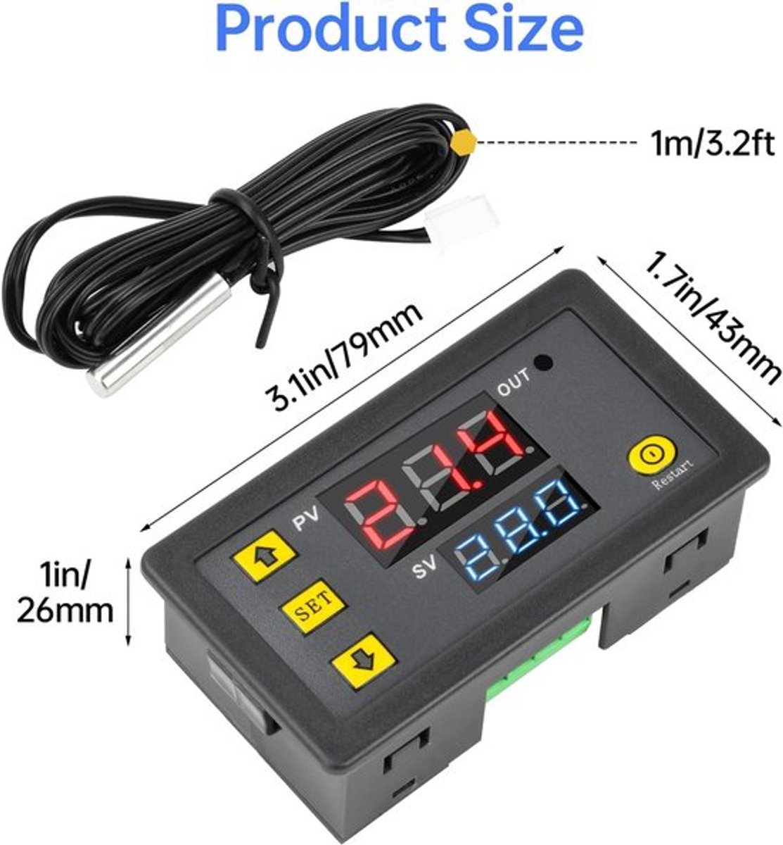 SnelShoppen - Digitale Thermostaat 20A 12V - Temperatuurregelaar - Verwarming Koeling - Nauwkeurigheid 0.1°C - Ideaal voor Huis, Tuin, Kamperen