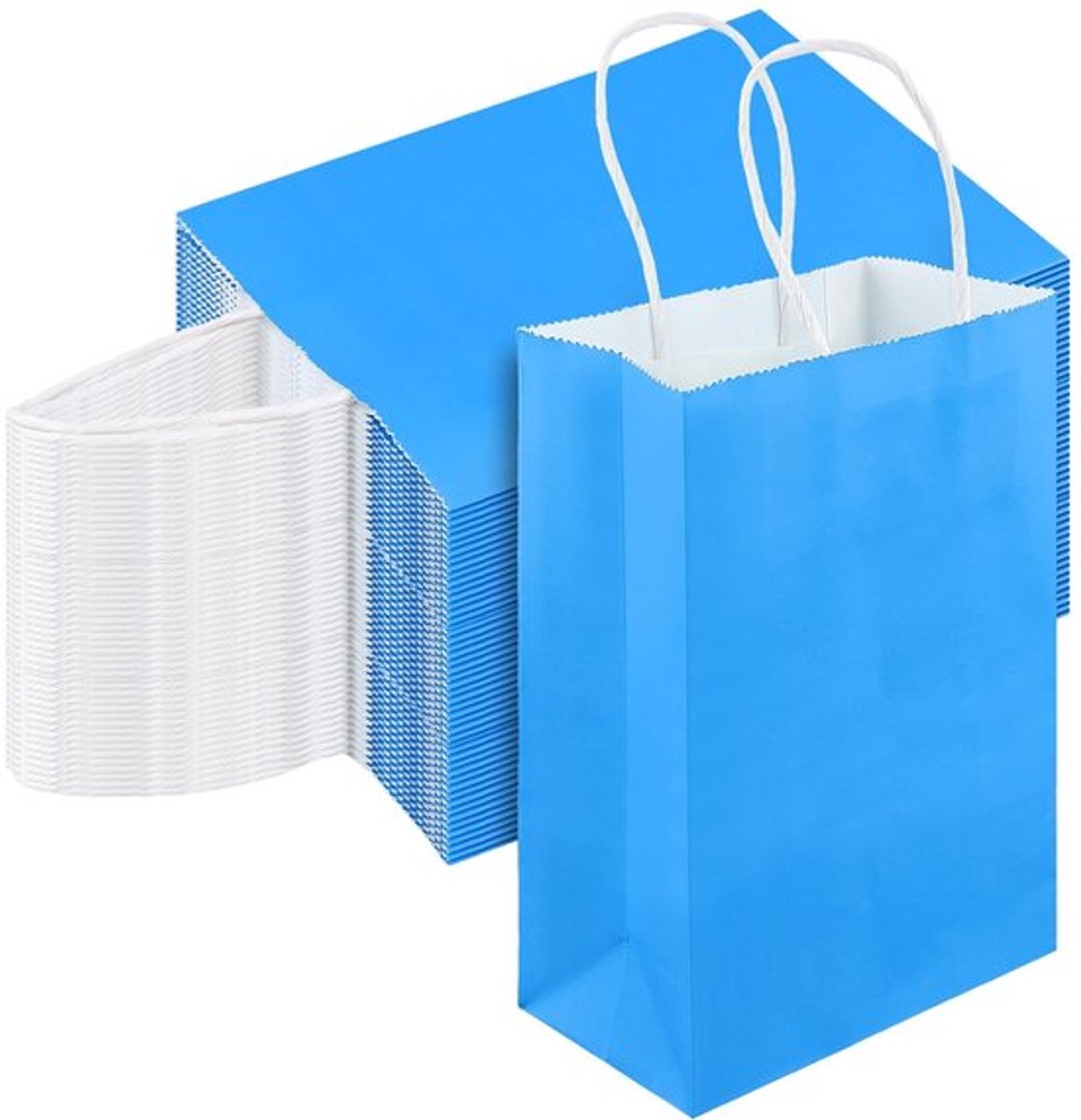 ZEONHAK 100 stuks blauwe papieren zakken, 15 x 8 x 21 cm kleine geschenkzakken met handgrepen voor verjaardagsfeestje bruiloft