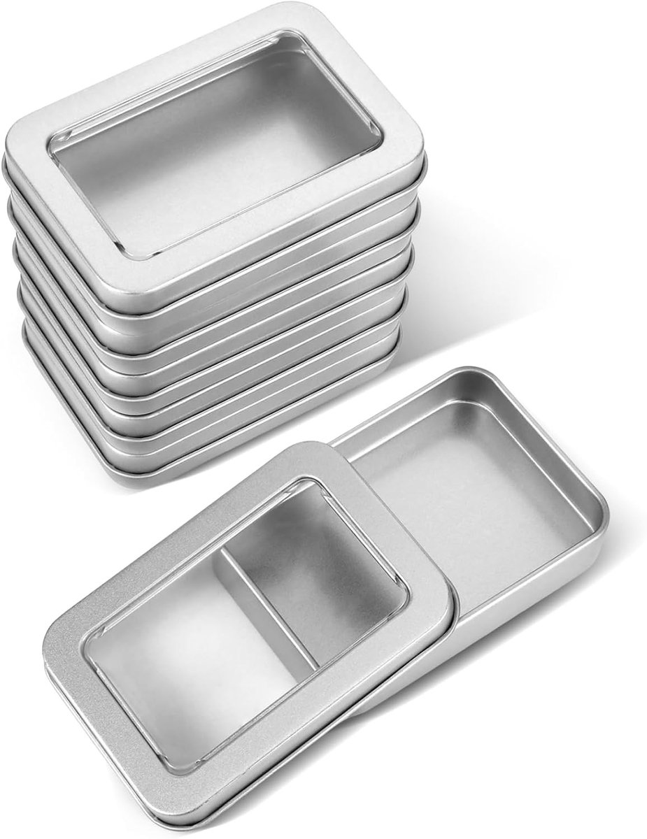 Set van 6 Kleine Metalen Opbergdozen met Deksel en Doorzichtig Venster, 8.6 x 6 x 1.8 cm, Ideaal voor Organisatie en Opslag