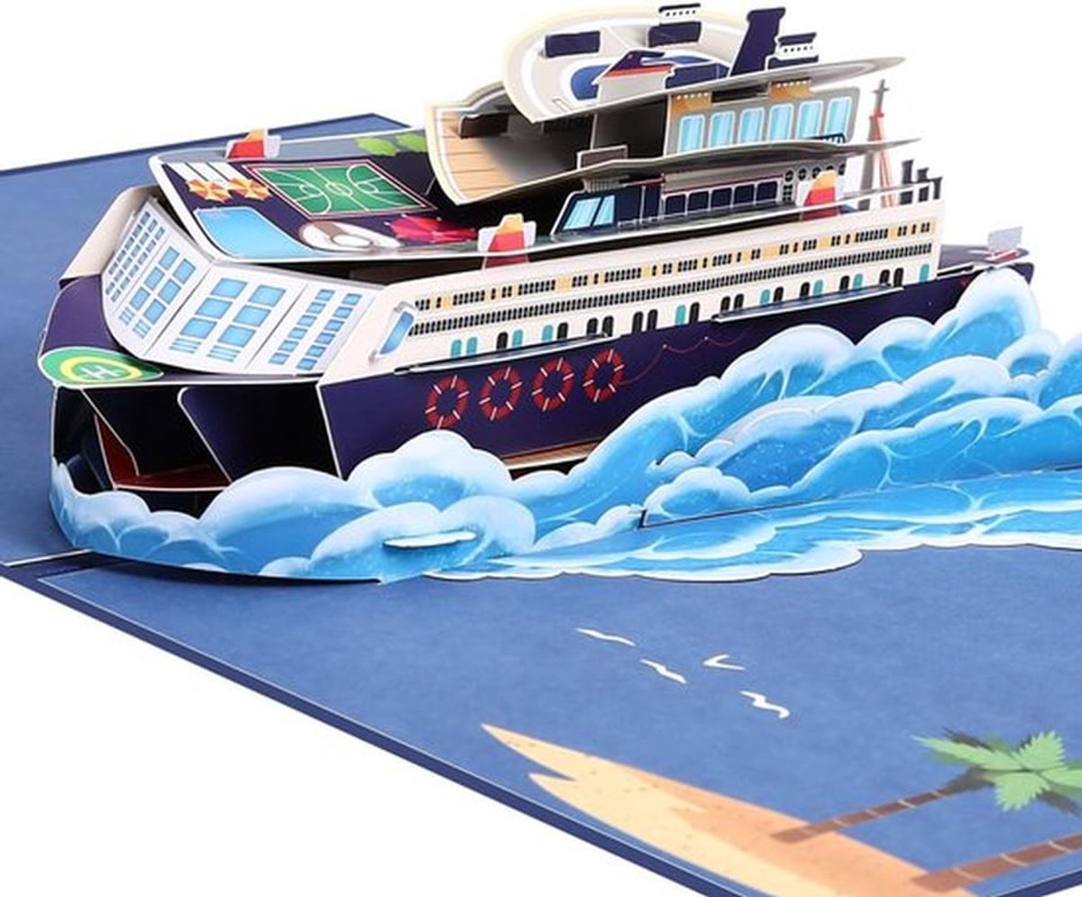 Verjaardagskaart Pop-up 3D - Wenskaart Man - Reisvoucher - Cruiseschip - 20 x 15 cm - 300 g/m² Papier