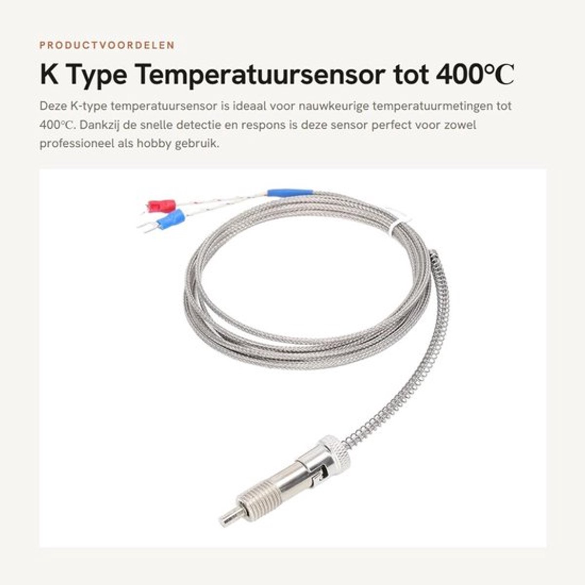 Thermokoppel K-type 0-400℃ - Temperatuursensor - Temperatuurdetector - Veertype - Eenvoudig te installeren - Hoogwaardig materiaal