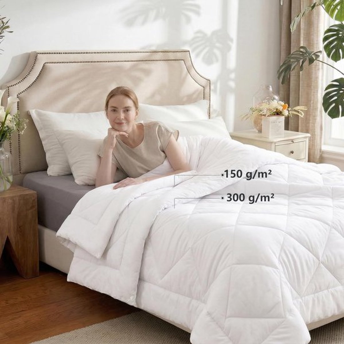 Thijox - WAVVE Dekbed 135x200 2-delige Set - Zomer 150 g/m² + 4 Seizoenen 300 g/m² = Winter 450 g/m² - Eenpersoons Microvezel Dekbed - Wit