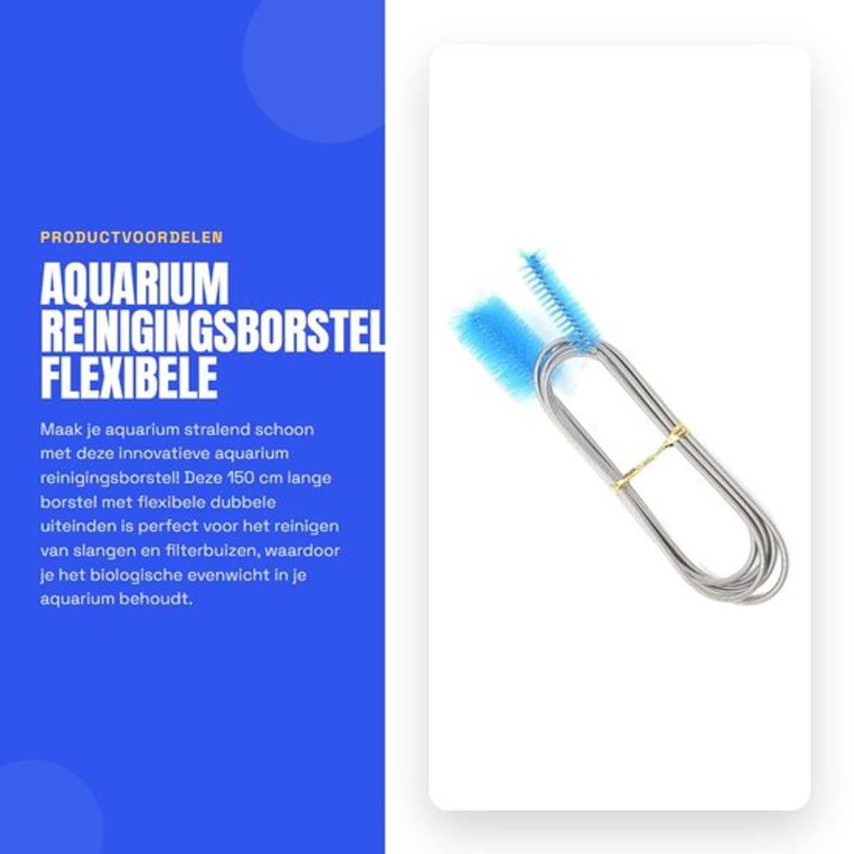 Reinigingsborstel 150 cm - Flexibele Slangborstel - Dubbele Uiteinden - Voor Aquarium - Verhoogt Filterprestaties - Ondersteunt Biologisch Evenwicht