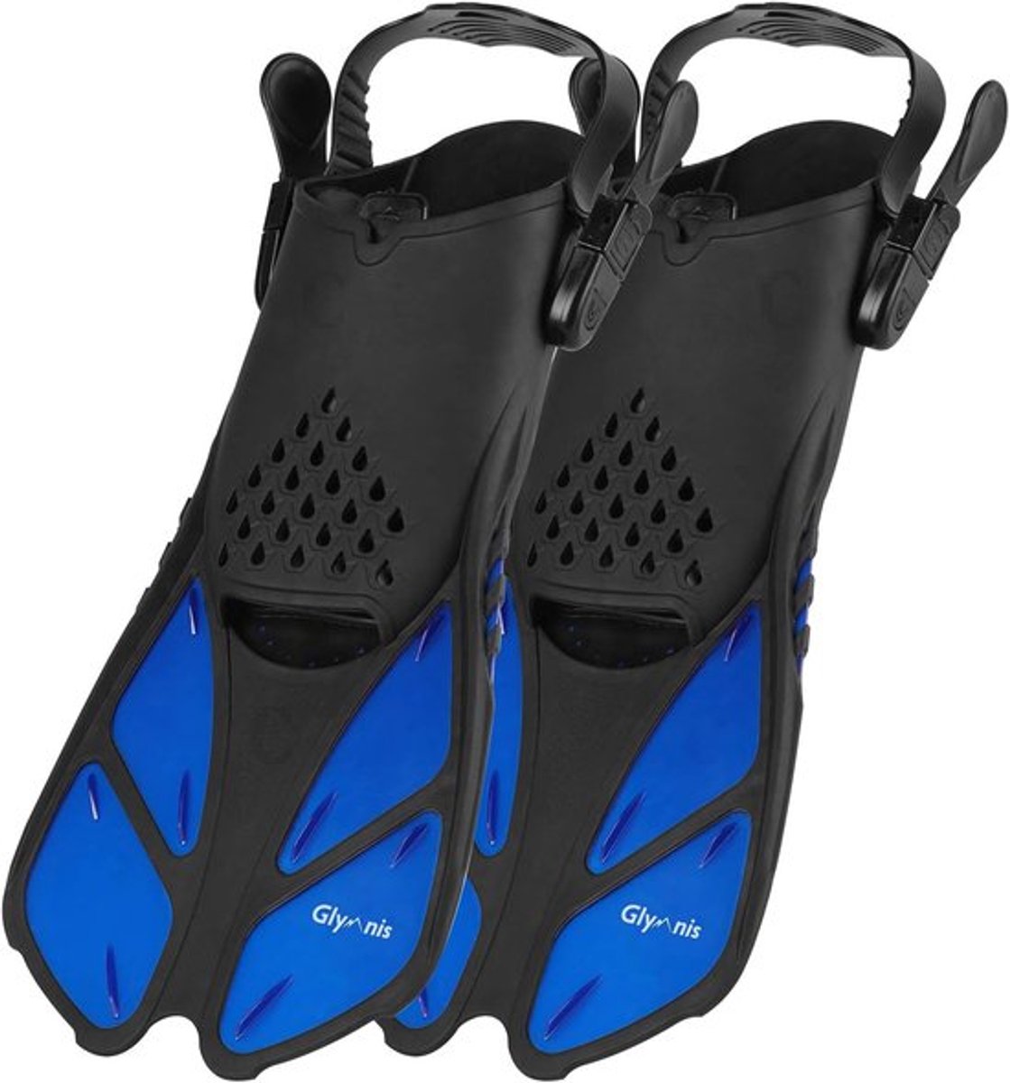 Thijox - Snorkelvinnen Verstelbaar voor Volwassenen & Kinderen, Korte Zwemvliezen in Zwart/Blauw (ML/XL) voor Duiken, Snorkelen en Zwemmen, Comfortabe