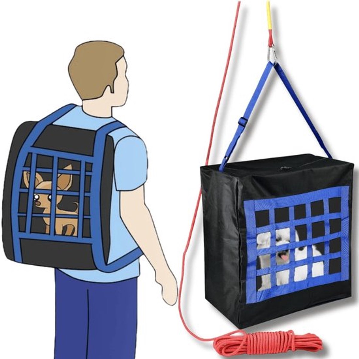 Huisdier Evacuatie Kit - Brandwerende Rugzak - Huisdier Draagtas - Honden/Katten - 15 m Touw inbegrepen - Levensreddend & Compact - Dierenrugzak