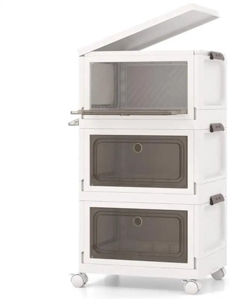 3-pack 75/105 L stapelbare opbergbakken opvouwbare opbergdozen-wit-M