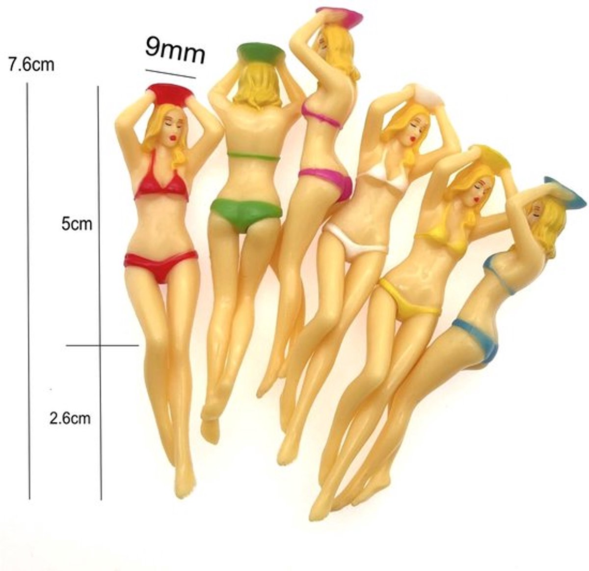 Golf Tees 6 Stuks - Kunststof - 76 mm Hoogte - Duurzaam - Golf Accessoires - Bikini Meisje Stijl - Stabiliteit en Ondersteuning - Golfballenhouder