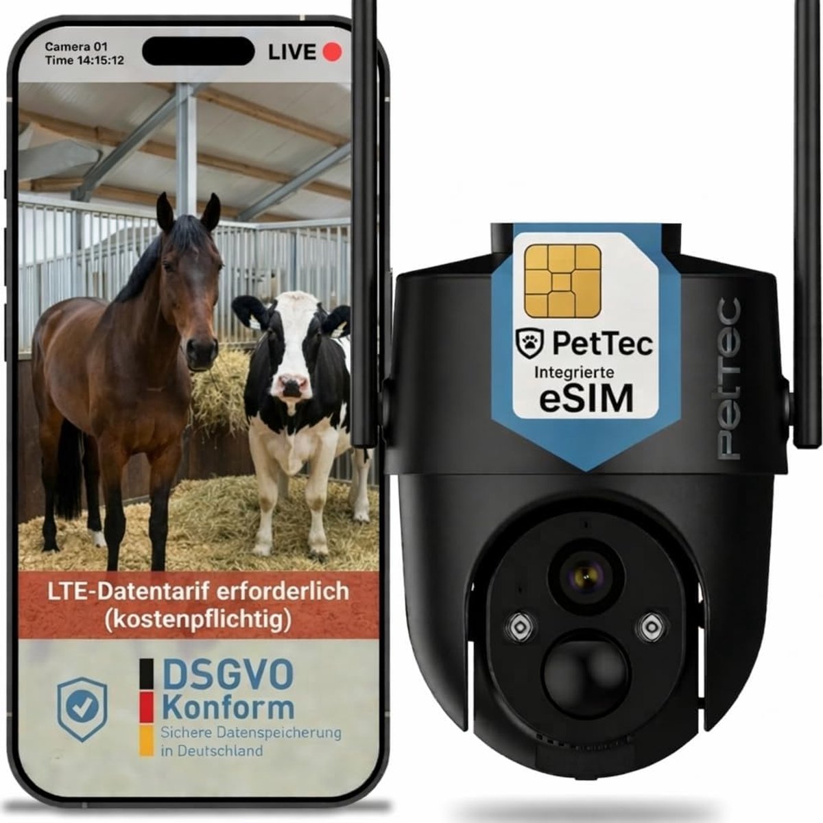 PET.TEC PetTec PetCam Free'n 360 4G LTE camera zonder wifi [LTE-tarief betaald] – accu outdoor camera voor stal - ShopVlot