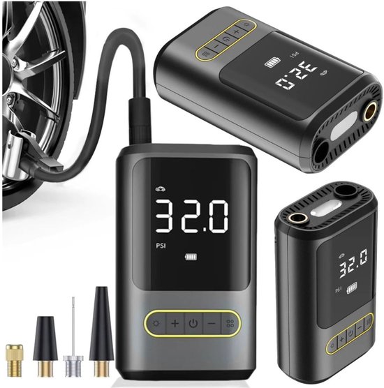 Elektrische Fietspomp – Auto & Fiets – 10 BAR / 150 PSI – LCD – LED‑Zaklamp – 2000 mAh – Draagbare Compressor — afbeelding 2