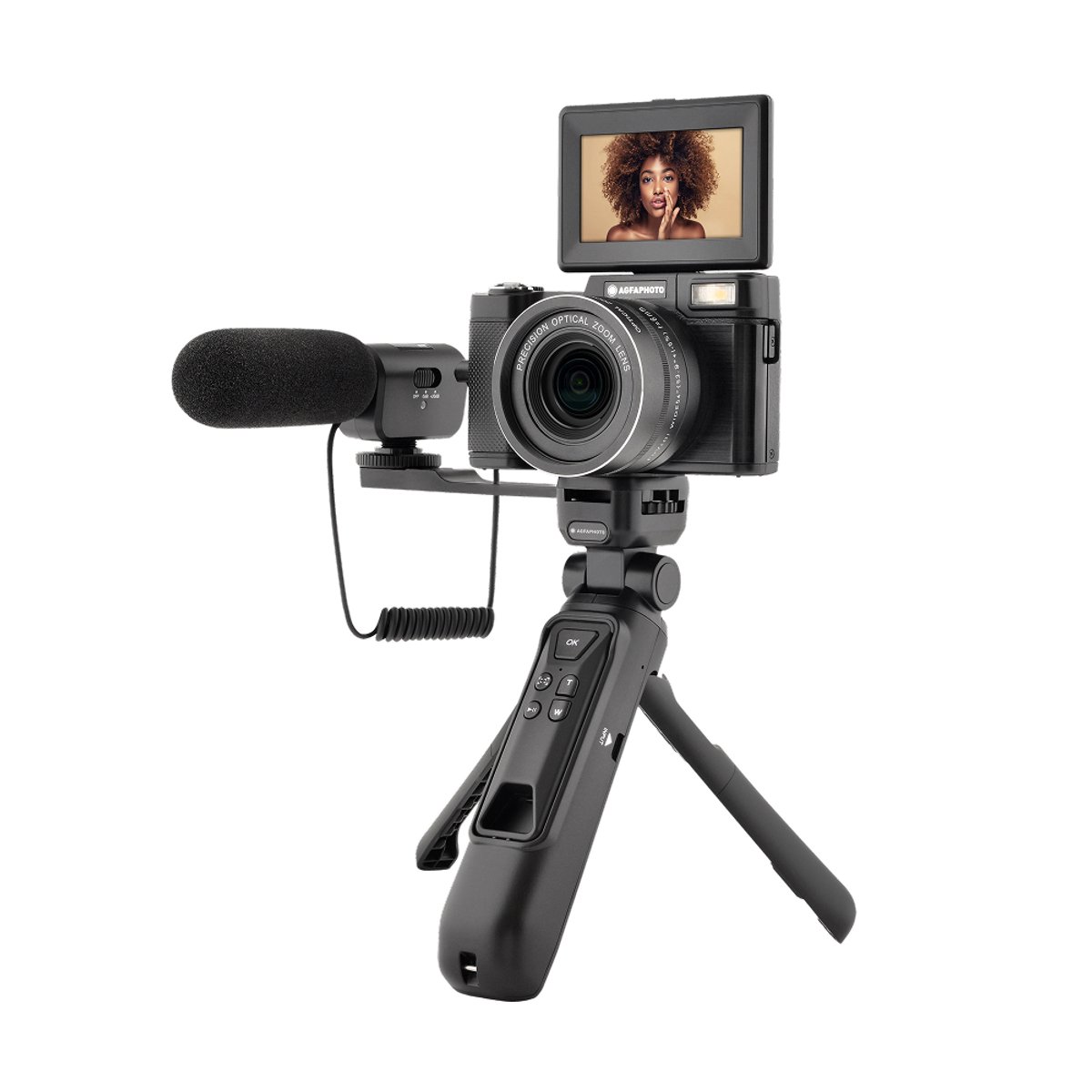 LG AGFAPHOTO Vlogging-set VLG-4K - 4K-camera met 24 MP, 8x optische zoom, 3-inch LCD-scherm, CMOS-sensor, statief, powerbank, microfoon, afstandsbediening, inclusief microSD-kaart van 32 GB, lithiumbatterij thumbnail 5