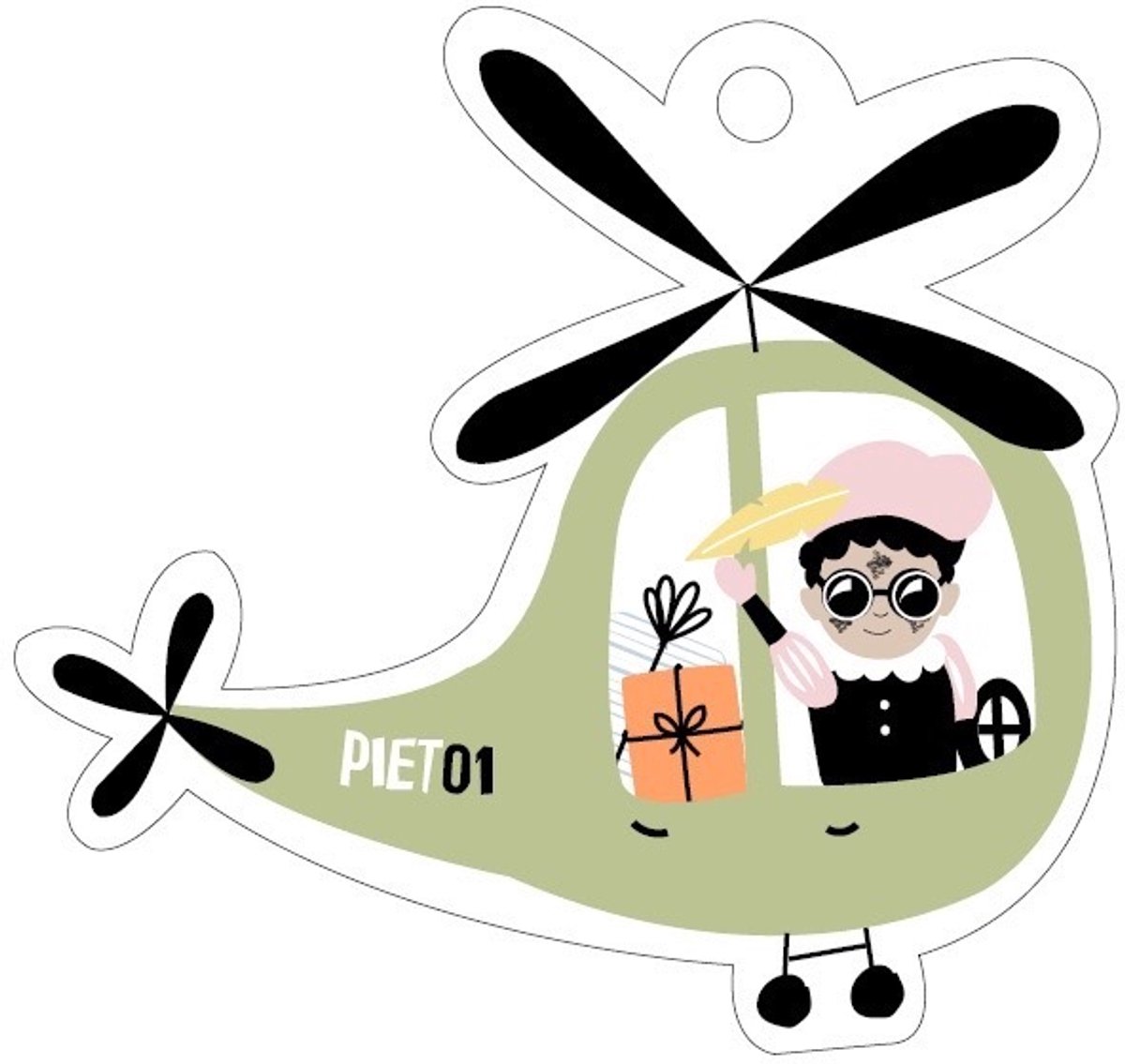 SINTERKLAAS KADO LABEL PIET IN HELICOPTER - 12 stuks - Piet in helicopter - sinterklaas cadeau label - traktatielabel sinterklaas