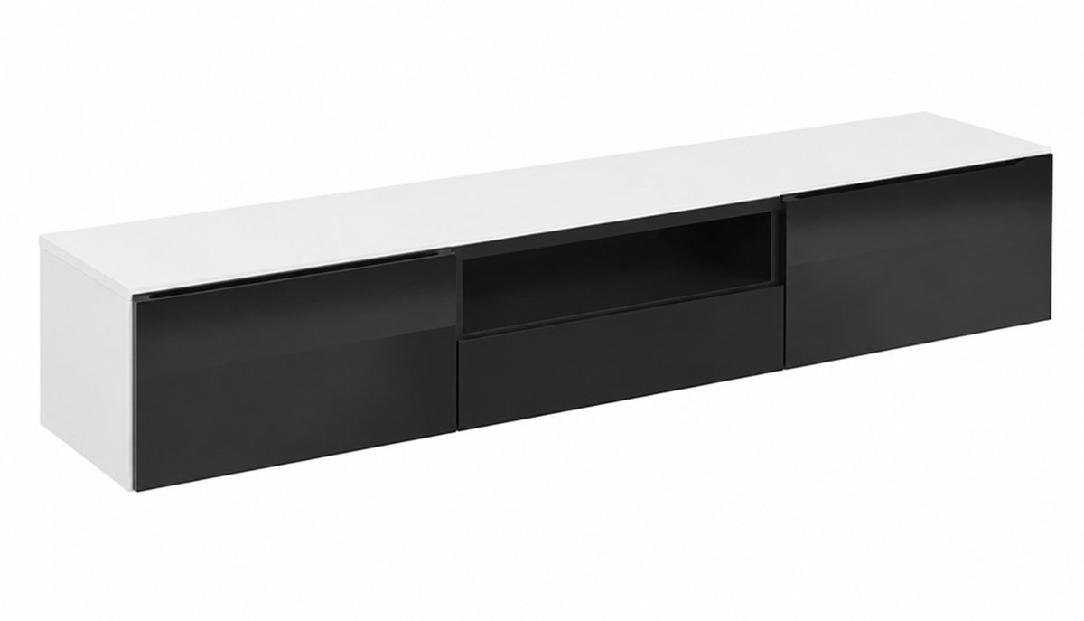 M Goods M-Goods - TV Meubel 180 cm – Hoogglans TV Kast met LED Verlichting – Modern Dressoir – Zwart/Wit of Hout/Wit – Wandmontage Mogelijk - Zwart/Wit