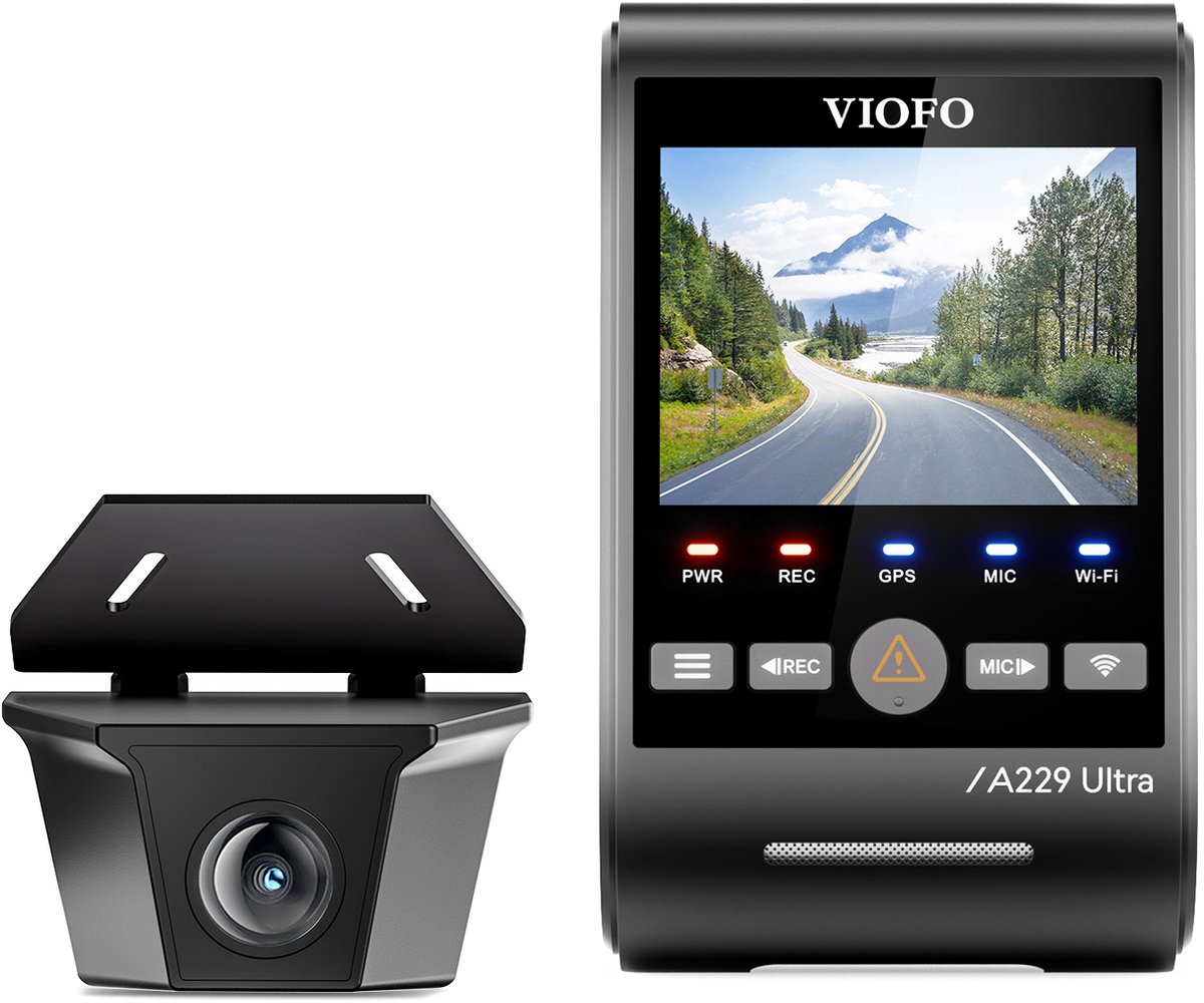 VIOFO A229 Ultra-W 2CH - Dashcam - Dual 4K voor & achter - Sony STARVIS 2 - Waterdichte achtercamera IP67 - GPS & Dual-Band Wifi - HDR Nachtzicht - Parkeermodus met Buffer - Voice Control - USB-C - Tot 512GB microSD