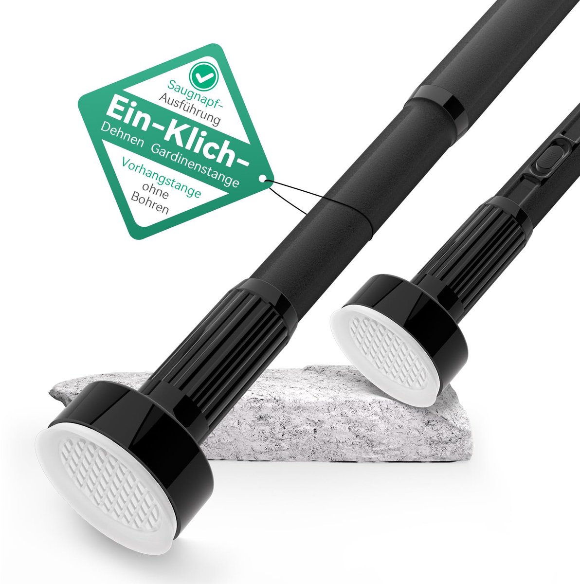 SnelShoppen - Douchegordijnstangen zonder boren, uitschuifbaar 150-250 cm, zwarte stretch gordijnroede 32 mm, eenvoudig te installeren voor badkamer e
