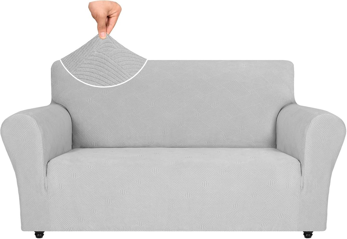 Stretch Bankhoes 2 Zits, Elastische Sofahoes voor Woonkamer, Krasbestendige Meubelhoes met Anti-slip Schuim, Universele Rekbare Armsteun, Zilvergrijs