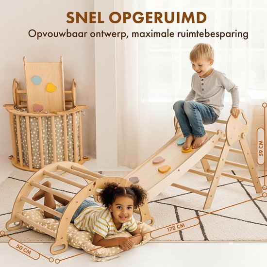 Goodevas 5-in-1 Montessori-klimset: klimdriehoek voor binnen, klimboog met kussen en glijbaan voor kinderen, binnenspeeltuin voor kinderen van 1 tot 3 jaar — afbeelding 3