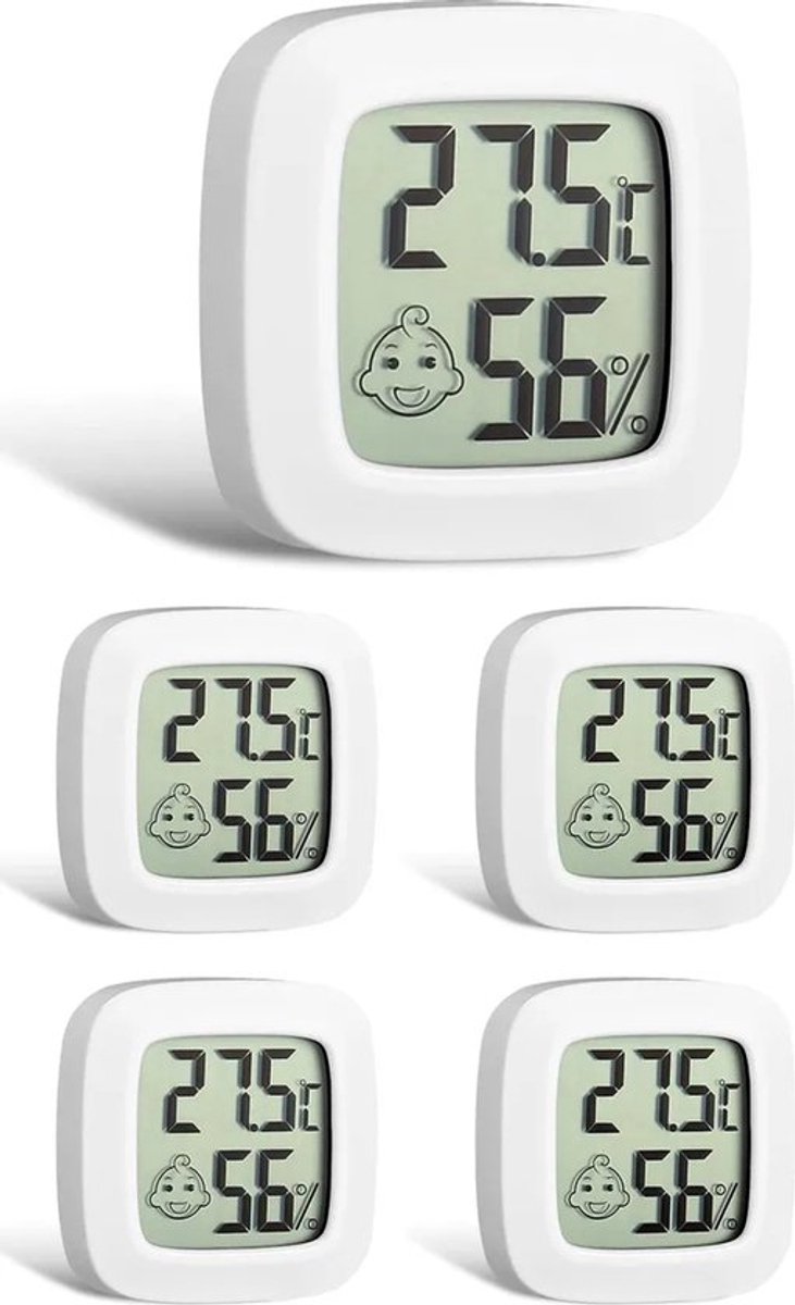 Witte*5 mini-thermometers en hygrometers met temperatuursensoren