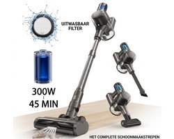 steelstofzuiger draadloos 300Watt stofzuiger met 5 verschillende opzetstukken stofzuiger zonder zak - Anti-klitten systeem TD1-C - (draadloze stofzuiger) 45Min