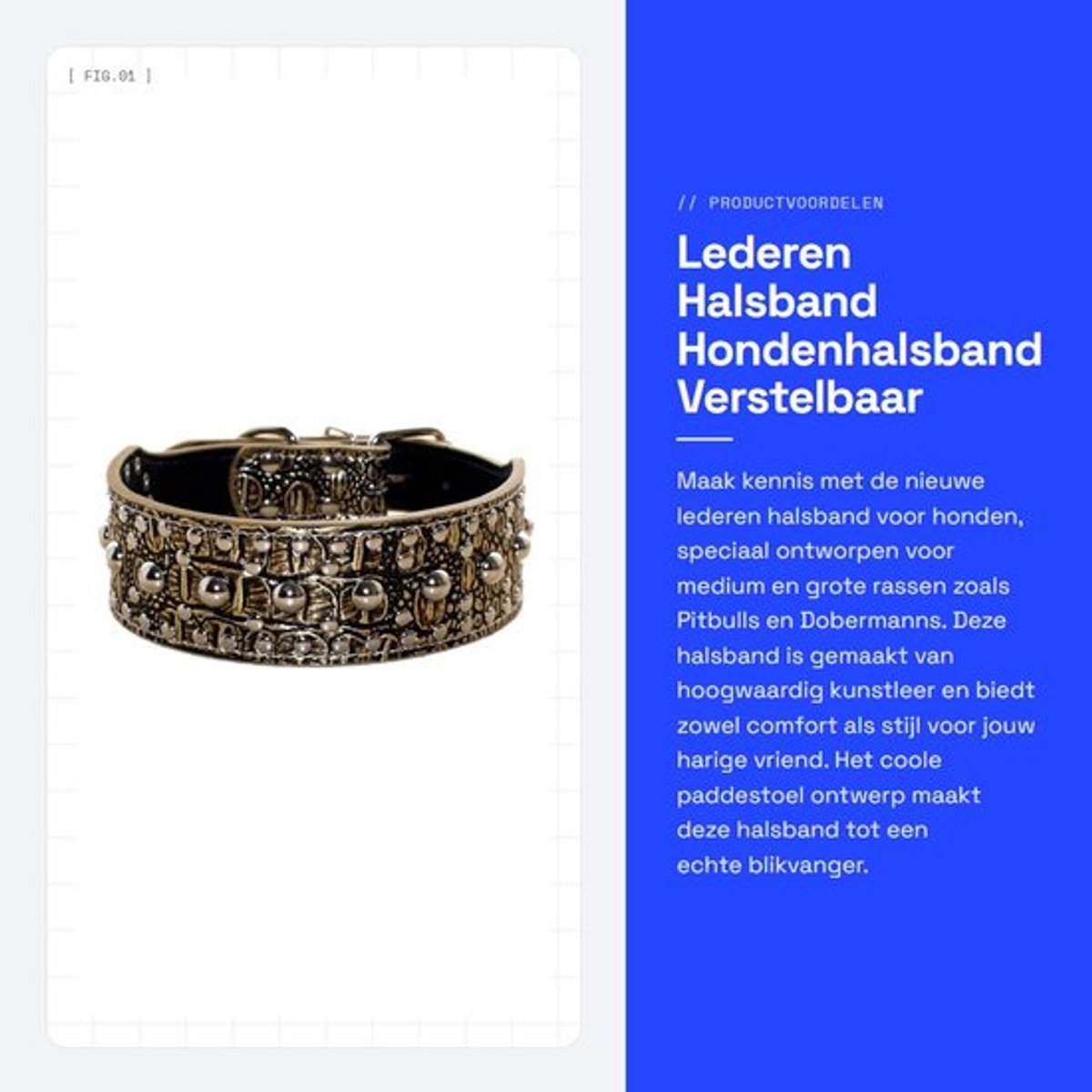 Halsband Lederen - Verstelbaar - Medium/Groot - Dubbellaags Kunstleer - 5 Verstelgaten - 2 Inch Breed - Hondenkraag