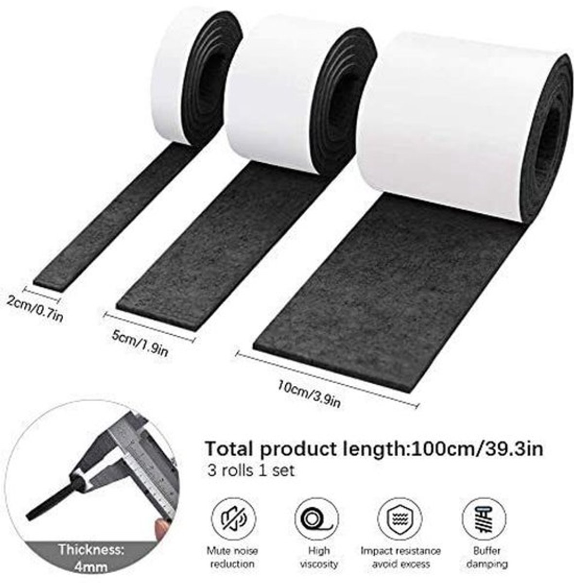 Viltstroken, met eigen kleefmiddel, op maat te maken, home bescherming anti-slip en valbestendig viltstroken (100*10*0.5cm+100*5*0.5cm+100*2*0.5cm)