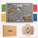 Puzzelbord met een landschapspuzzel met watervallen en tuinen. Vier sorteerlades in groen, rood, geel en blauw. Inclusief verpakking en draaisysteem.