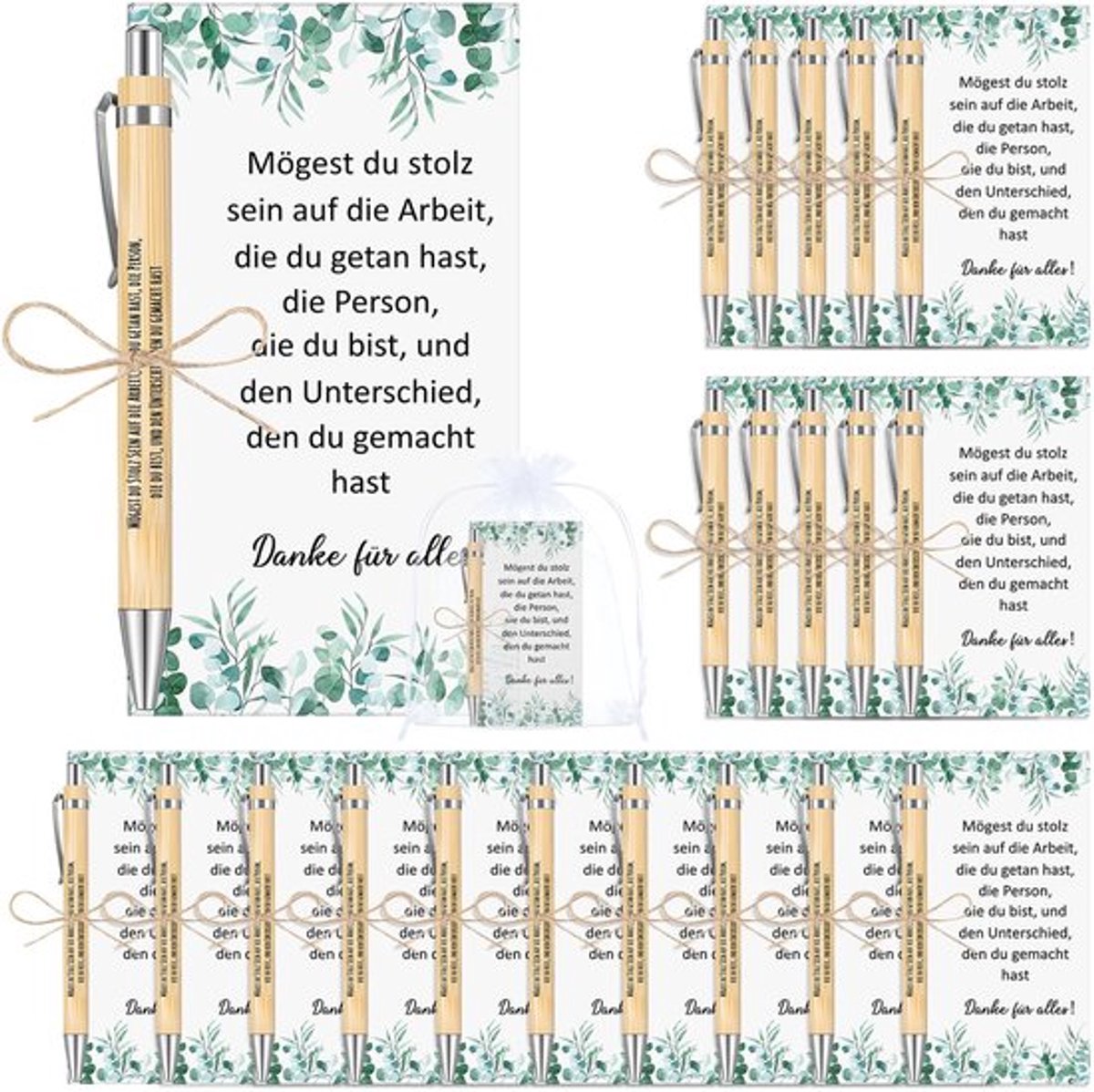 Geschenkset 30 Stuks - Houten Balpen - Bedankcadeau - Afscheidscadeau - Thanksgiving Cadeau - Erkenning en Waardering